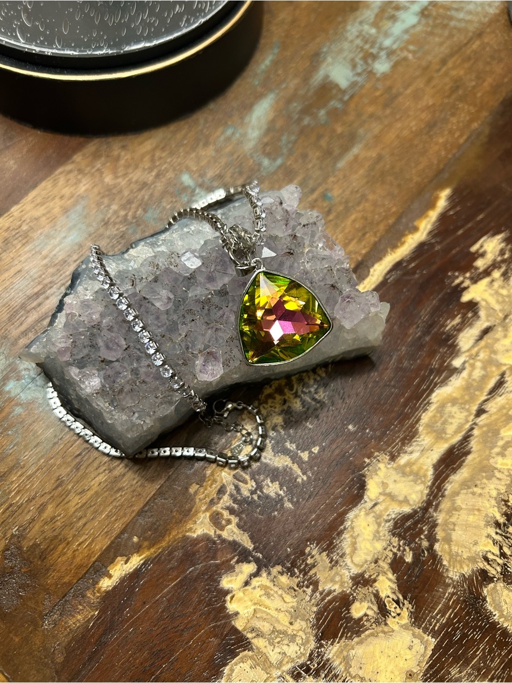 Hand Crafted Triangle Volcano Glass Crystal Necklace